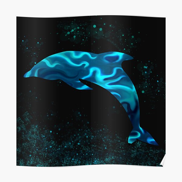 Dolphin silhouette (Blue flames) Poster