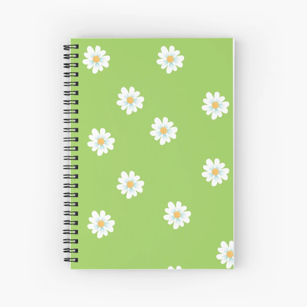 Fondo Verde Pistacho Patrón Flor Blanca Cuaderno