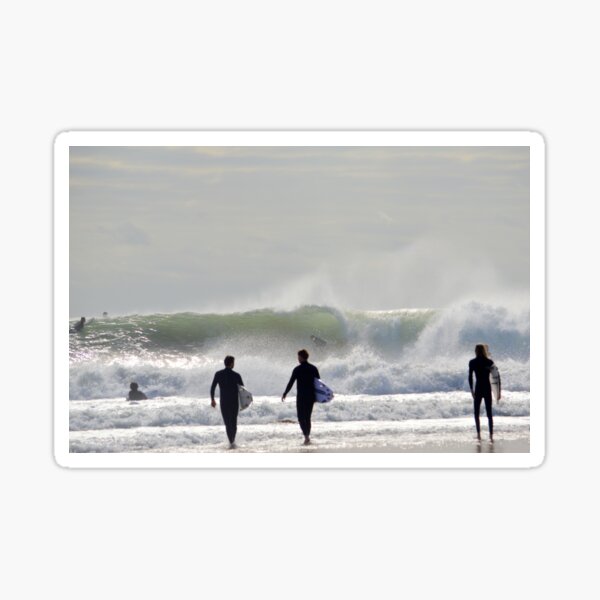 Surfing Buddies on a big wave day Sticker