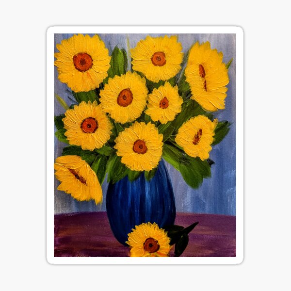 Sunflowers In a metallic blue vases Sticker