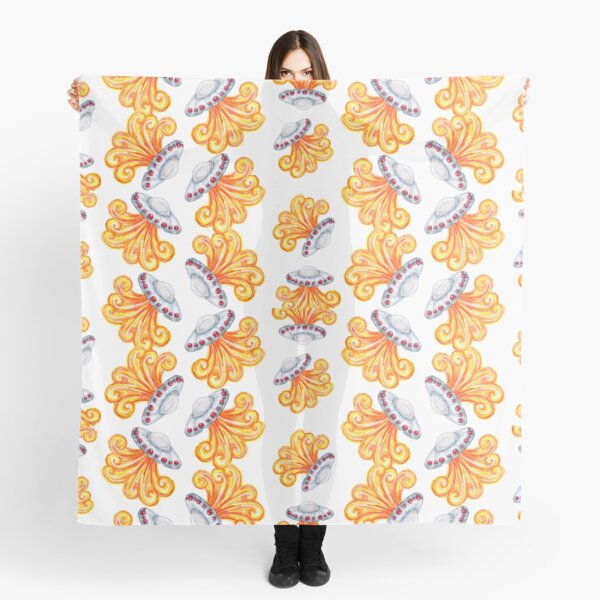 Flying Saucers Pattern Watercolor Painting Scarf