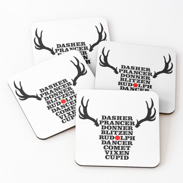Reindeer Names Text Red Nose | Christmas Xmas Cheer Design Coasters (Set of 4)