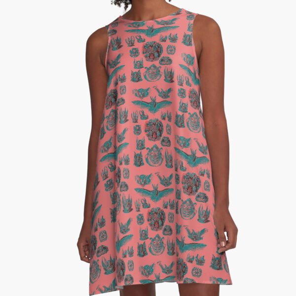 Fine Art Peach and Aqua Bats A-Line Dress