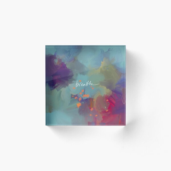 Breathe - Inspirational Blue Abstract Art - Painting by Morgan Harper Nichols Acrylic Block
