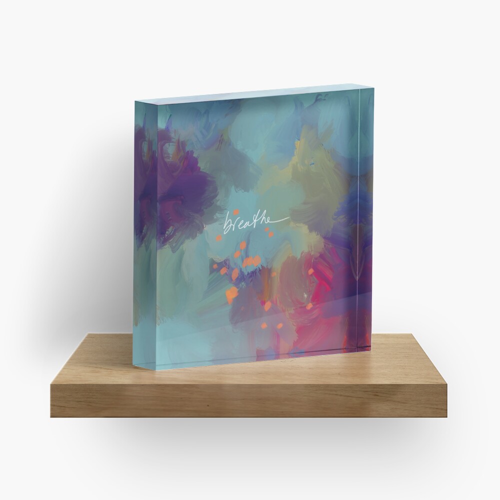 Breathe - Inspirational Blue Abstract Art - Painting by Morgan Harper Nichols Acrylic Block