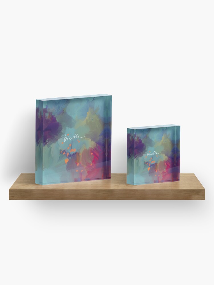 Alternate view of Breathe - Inspirational Blue Abstract Art - Painting by Morgan Harper Nichols Acrylic Block