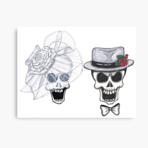 Glam Skull Bride & Groom Wedding Portrait Metal Print