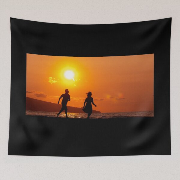 Item preview, Couple in the sunset, running on the beach, silhouette, Azores islands. designed and sold by AylaHarbich.