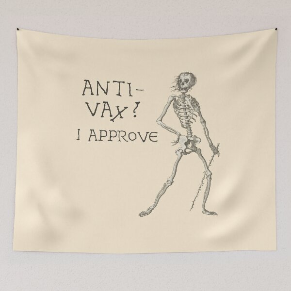 Item preview, Sardonic Plague Skeleton: anti-vax? I approve (dark text) designed and sold by Ofeefee.