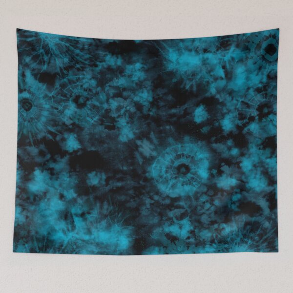 Item preview, Aqua Teal Blue and Black Tie Dye Batik abstract designed and sold by Glimmersmith.