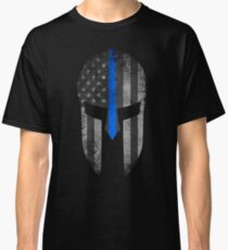 Blue Line American Flag Spartan Helm Classic T-Shirt