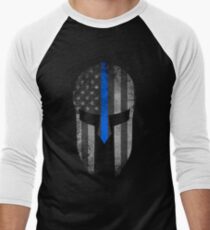 Blue Line American Flag Spartan Helm Men's Baseball ¾ T-Shirt