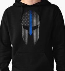 Blue Line American Flag Spartan Helm Pullover Hoodie