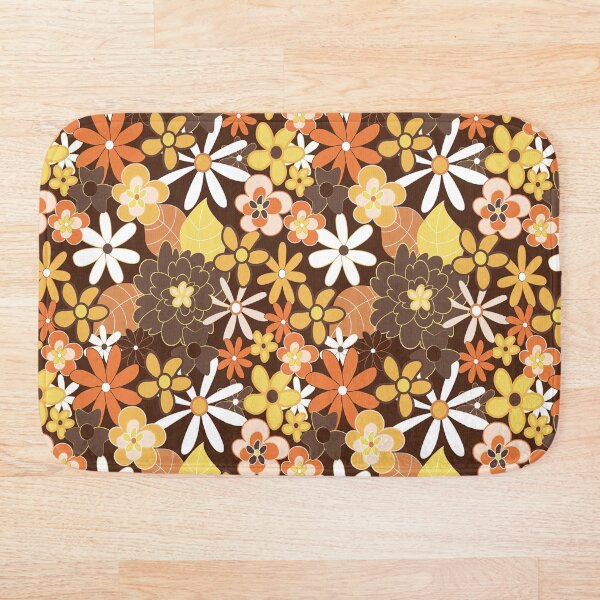 Vintage 70s Style Flower Pattern, 70s Style Flower Pattern, Flower Pattern Bath Mat