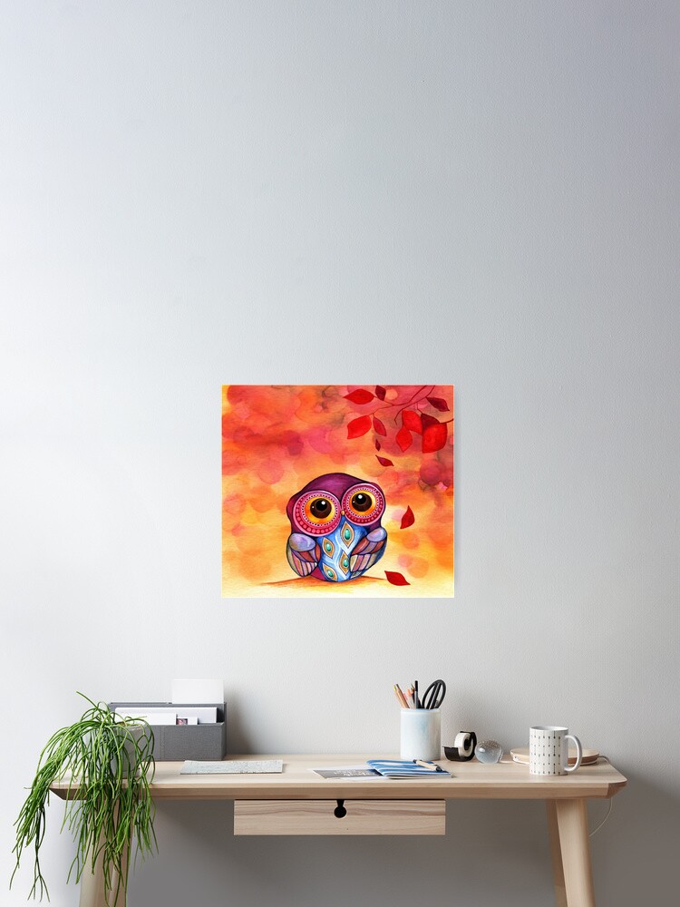 Thumbnail 1 of 3, Poster, Owl's First Fall Leaf designed and sold by Annya Kai.