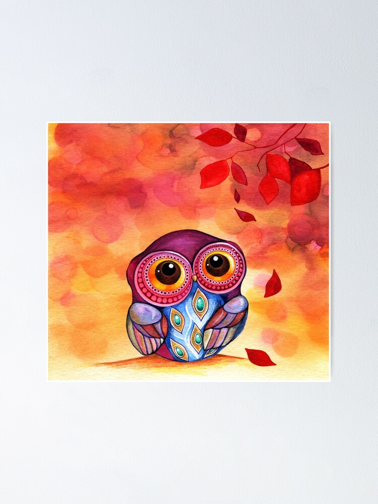 Thumbnail 2 of 3, Poster, Owl's First Fall Leaf designed and sold by Annya Kai.