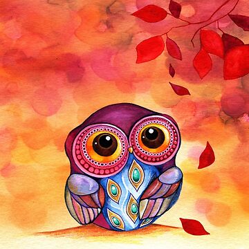 Artwork thumbnail, Owl's First Fall Leaf by ClearJadeStudio