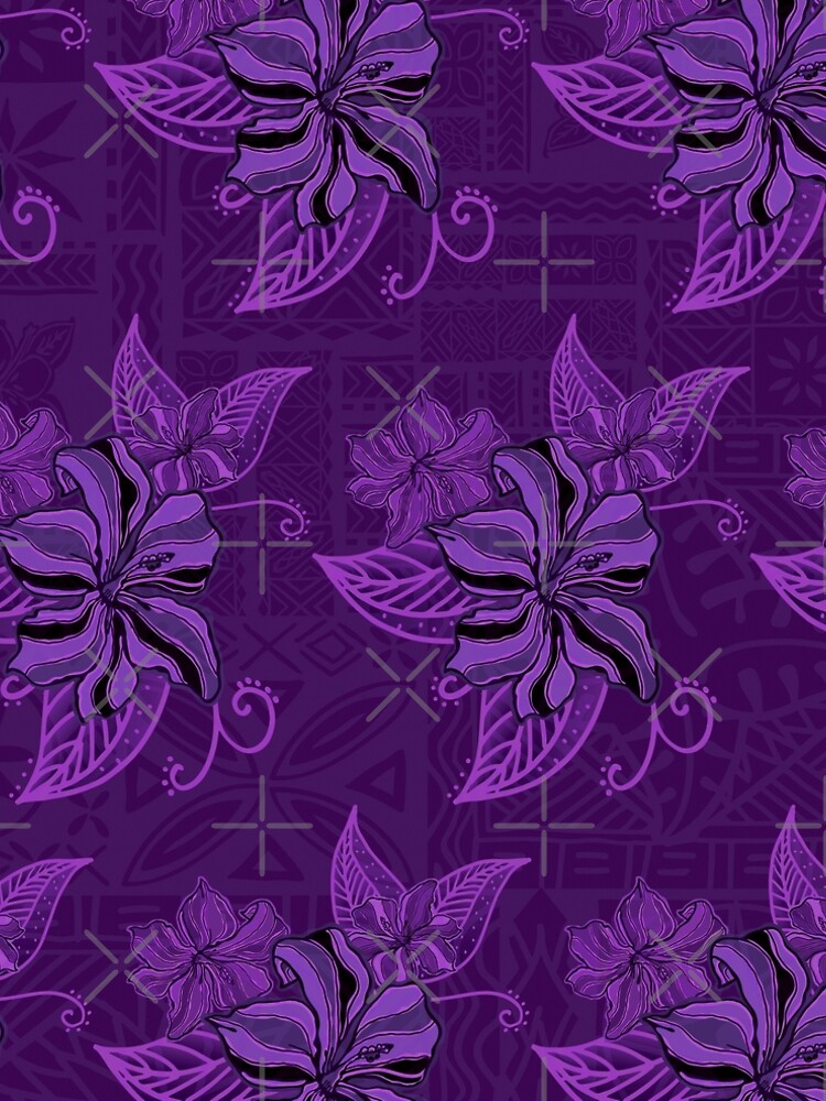 Midnight Purple Hawaiian Tapa Hibiscus Print