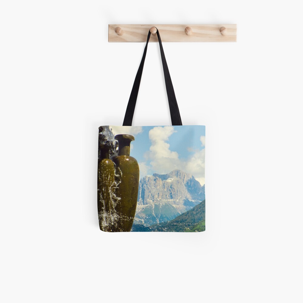 Fountain with the Dolomites beyond Tote Bag