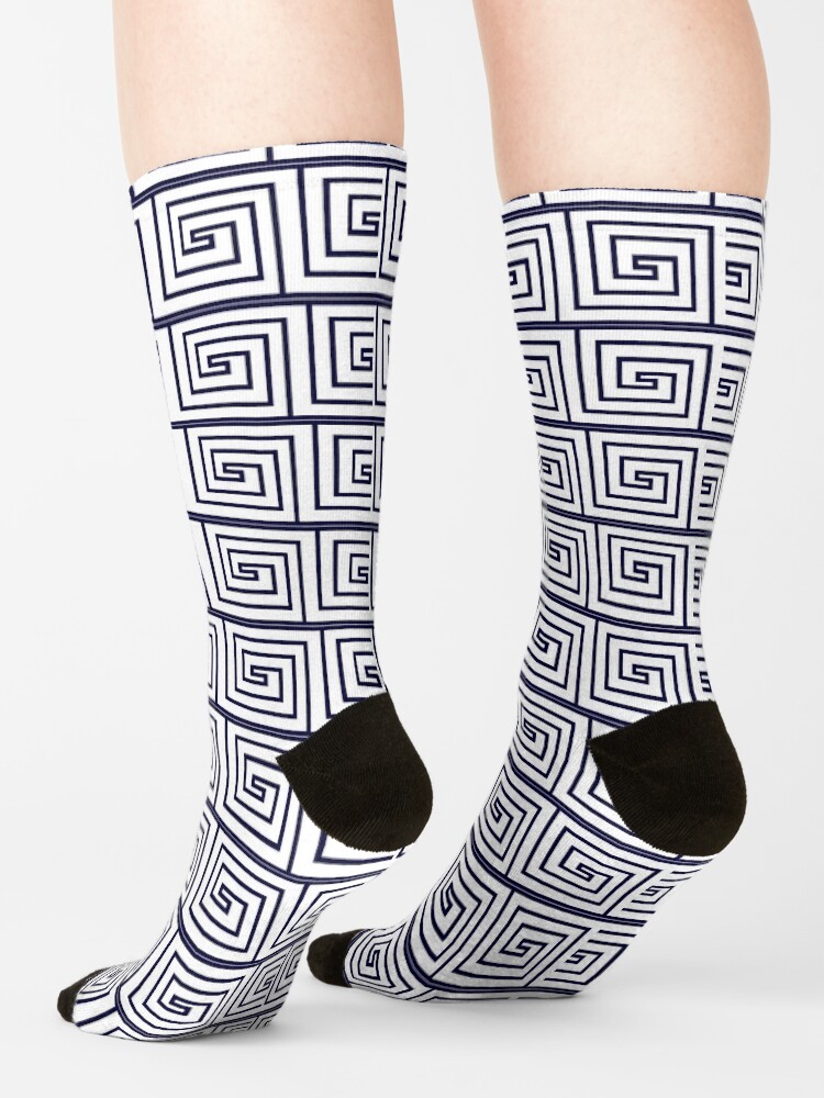 Thumbnail 4 of 5, Socks, The Ozymandias Greek Key Pattern Blue designed and sold by The Ozymandias Project.