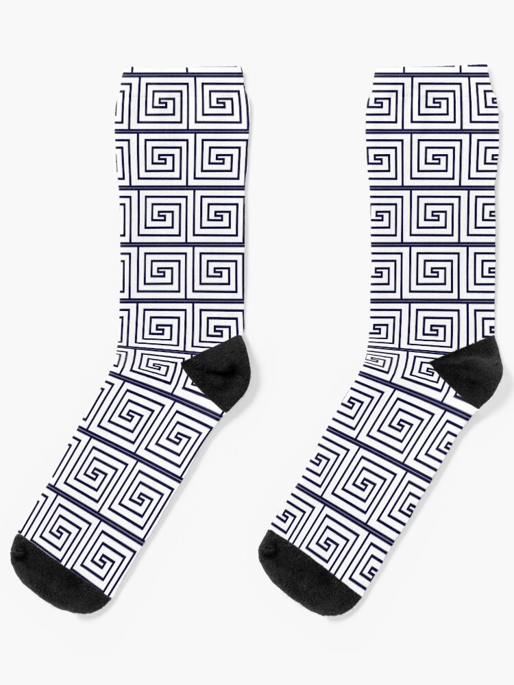 Thumbnail 1 of 5, Socks, The Ozymandias Greek Key Pattern Blue designed and sold by The Ozymandias Project.