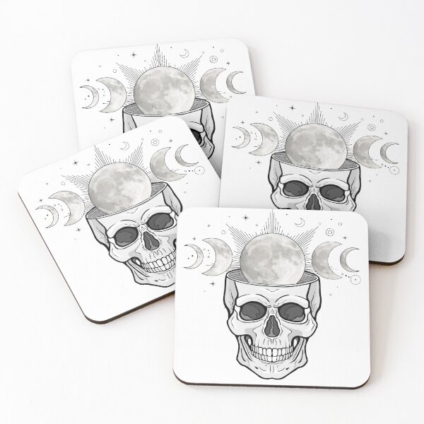 Item preview, Mystical drawing:  moon inside the human skull. Stars, space symbols. Alchemy, magic, esoteric, occultism. Monochrome vector illustration designed and sold by YanaZvereva.
