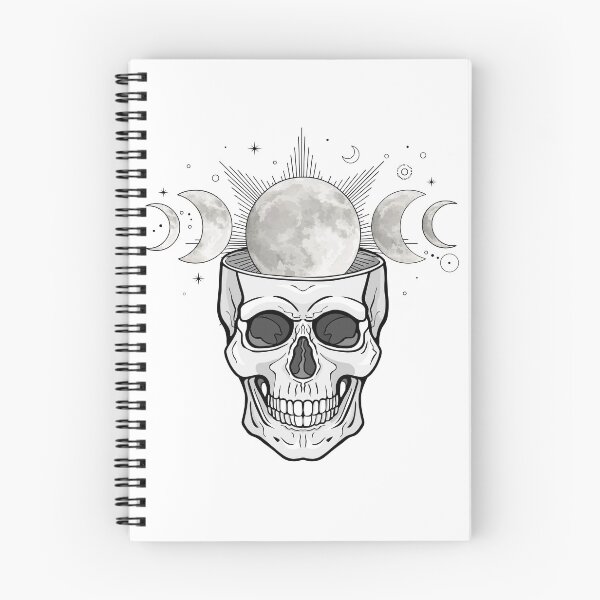 Item preview, Mystical drawing:  moon inside the human skull. Stars, space symbols. Alchemy, magic, esoteric, occultism. Monochrome vector illustration designed and sold by YanaZvereva.