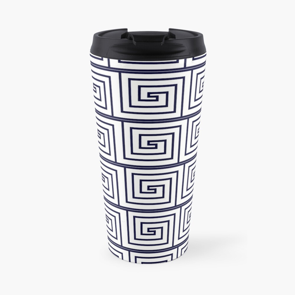The Ozymandias Greek Key Pattern Blue Travel Coffee Mug