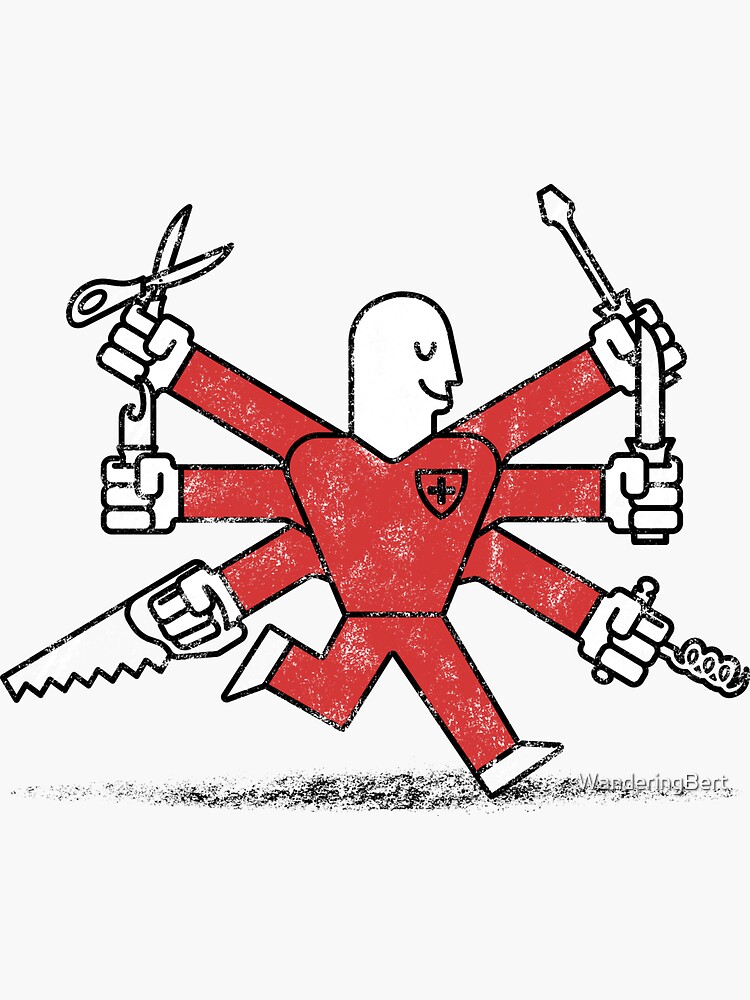 Thumbnail 3 of 3, Sticker, The Most Useful Man in Switzerland designed and sold by WanderingBert.