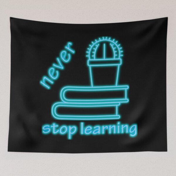 Item preview, Never stop learning - books and cactus - blue designed and sold by FunnyChameleon.