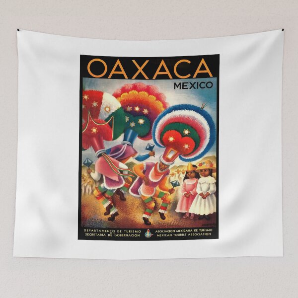 Item preview, Oaxaca Mexico Costumed Native Dancers Vintage World Travel Poster  designed and sold by retrographics.