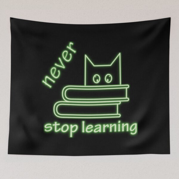 Item preview, Never stop learning - books and cat -  green designed and sold by FunnyChameleon.