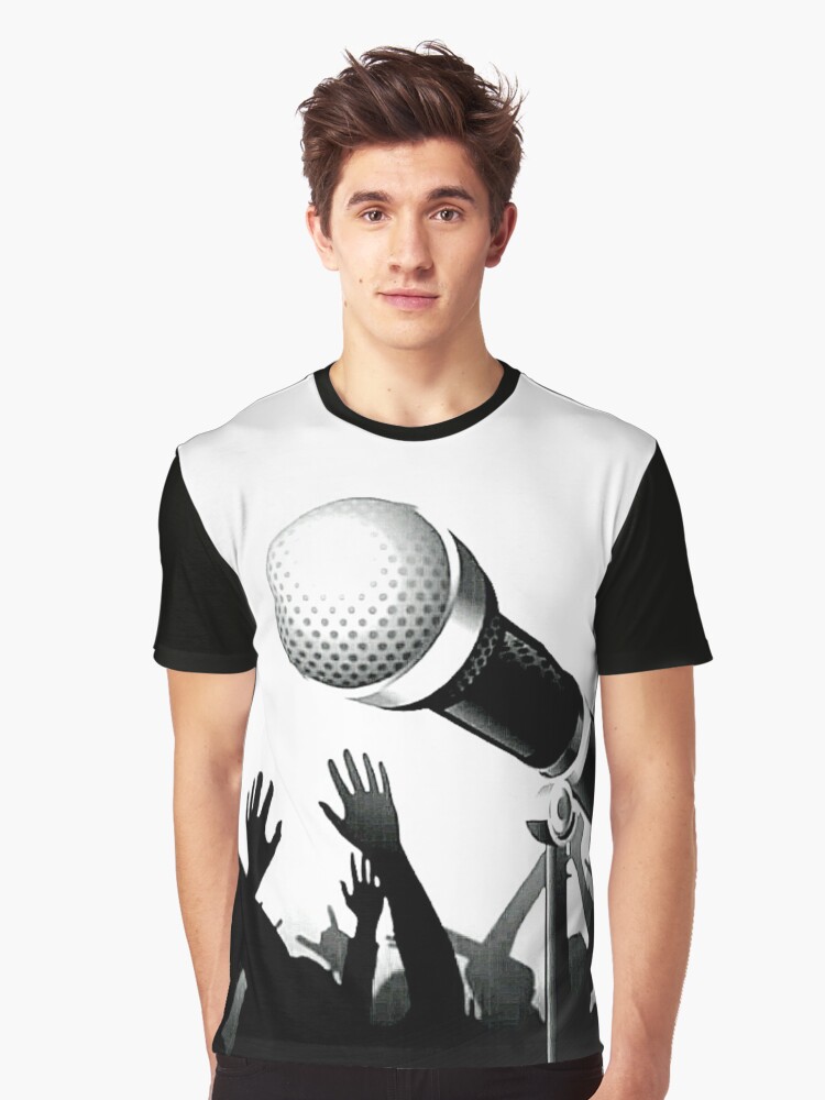 Thumbnail 1 of 5, Graphic T-Shirt, Mic and Crowd - White designed and sold by battlerapgear.