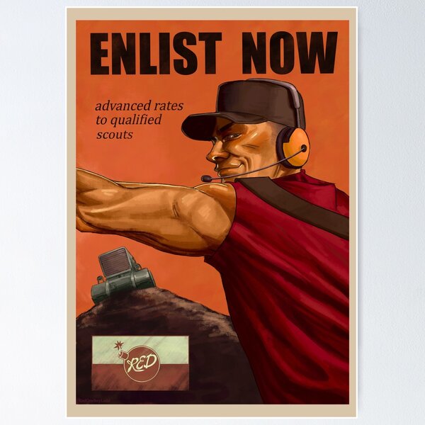 Aperçu de l'œuvre Affiche de propagande Scout TF2 Enrôlez-vous maintenant créée et vendue par RadCyberDad.