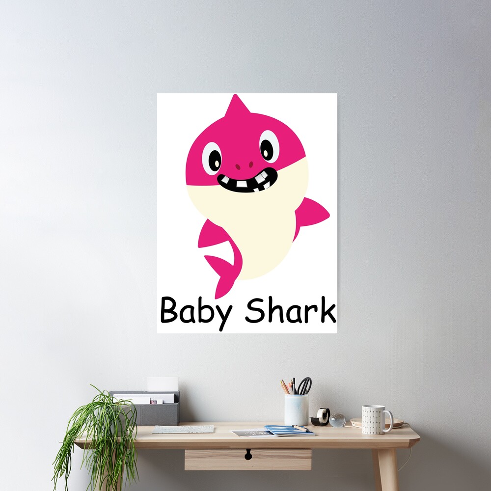 Baby Shark Cartoon Pink Cute Character with a winning Smile Great Kids  Gift Poster for Sale by anarchasm