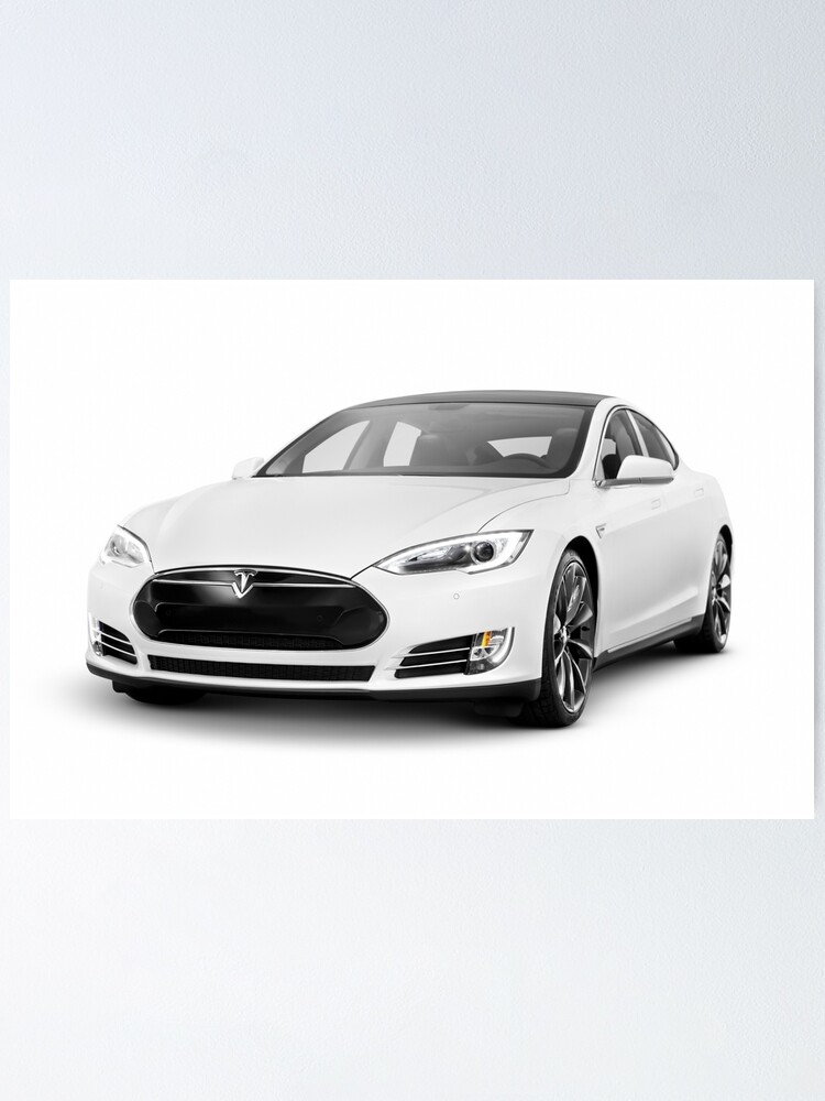 White Tesla Model S Luxury Electric Car Poster