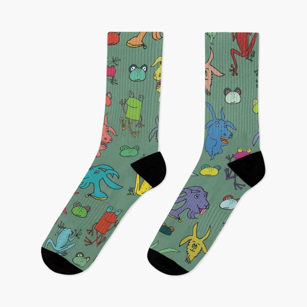 Item preview, pattern with goats and frogs designed and sold by ulyanaandreeva.