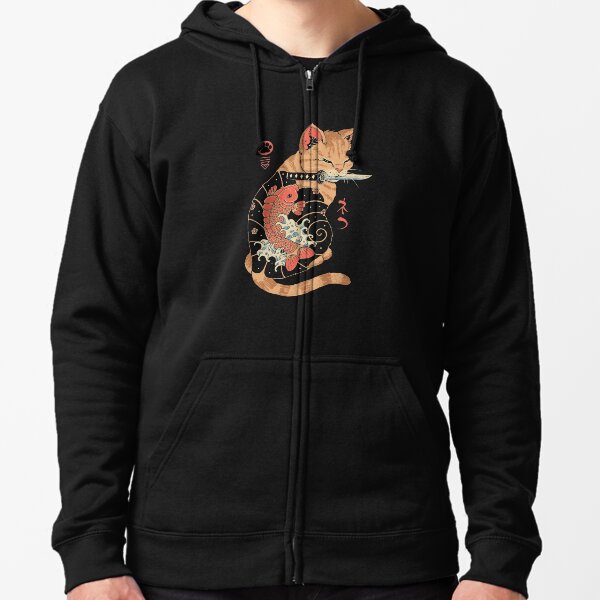 Carp Tattooed Cat Zipped Hoodie