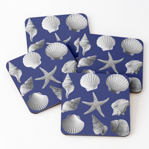 Item preview, Black and white seashells on dark blue designed and sold by Ninaeva.