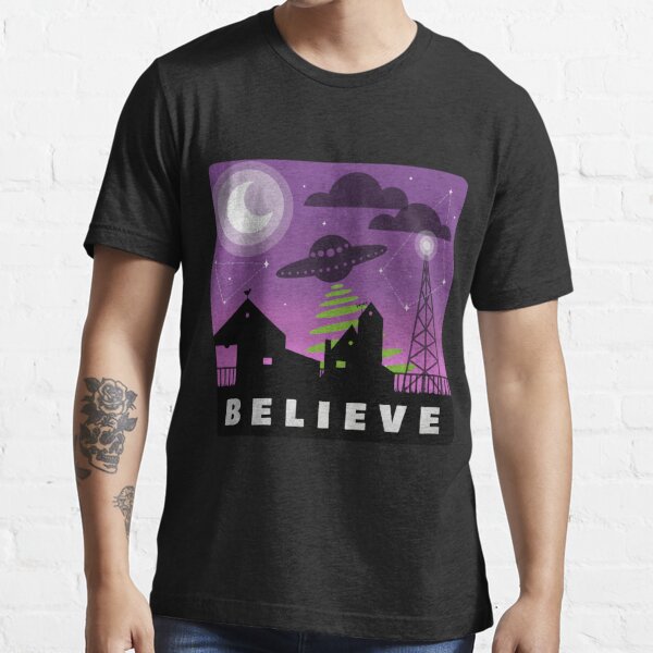 Believe in aliens village nightscape Essential T-Shirt