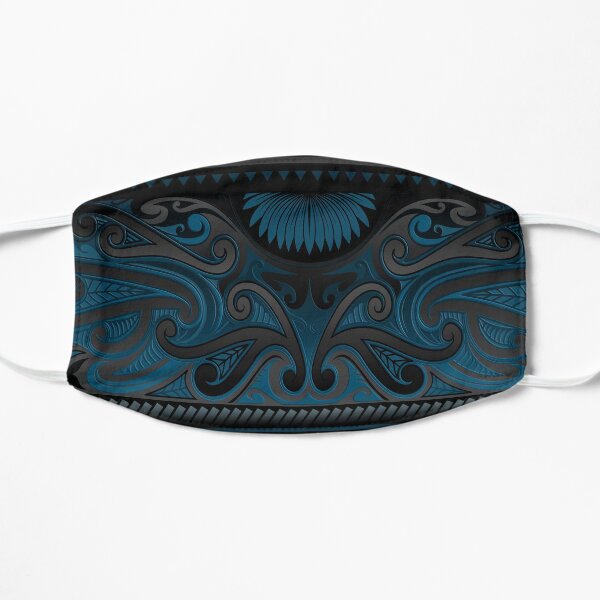 Blue Grey Ornate Maori Design, New Zealand Flat Mask