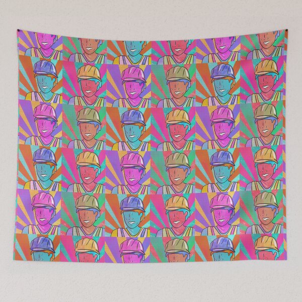 Item preview, Worker building construction civil engineer pattern pop art- 4 pic collage designed and sold by Orpaz Harush.
