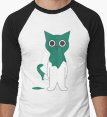 Cat Turquoise Paint Spill Cartoon Graphic Vector Men's Baseball ¾ T-Shirt