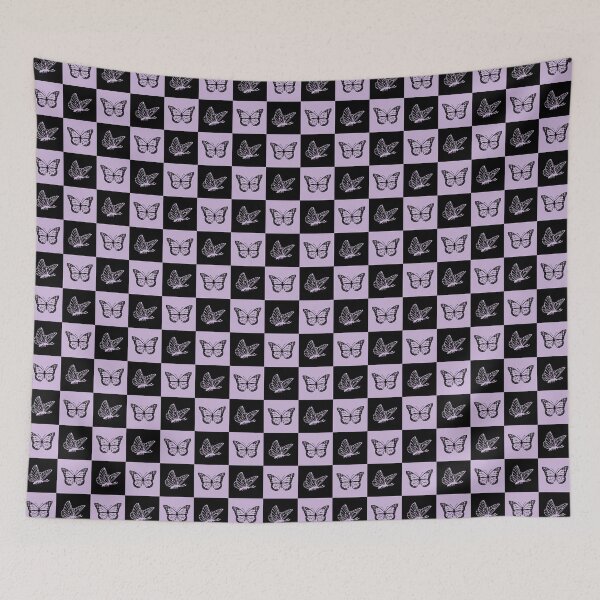Item preview, Checkered Black and lavender butterflies pattern | Check Butterfly pattern designed and sold by Violet Treasures.
