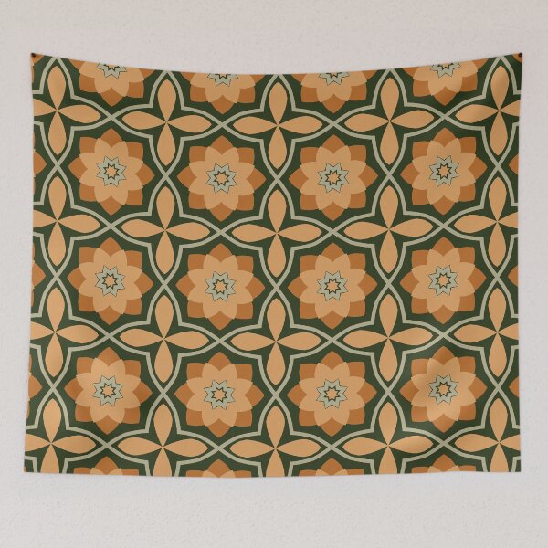 Item preview, Retro 1970s Geometric Floral in Orange Tones designed and sold by cozycaroline.