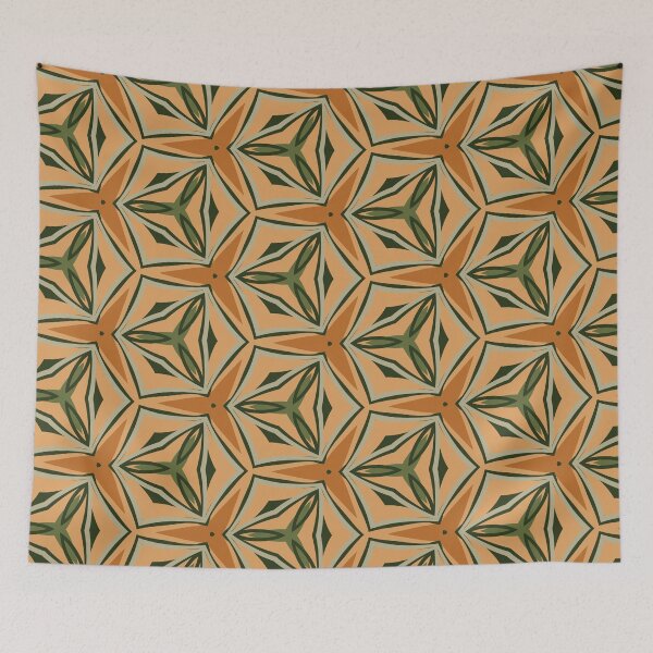 Item preview, Retro Vintage 1970s Inspired Triangle Pattern in Green, Gold, Orange and Green designed and sold by cozycaroline.