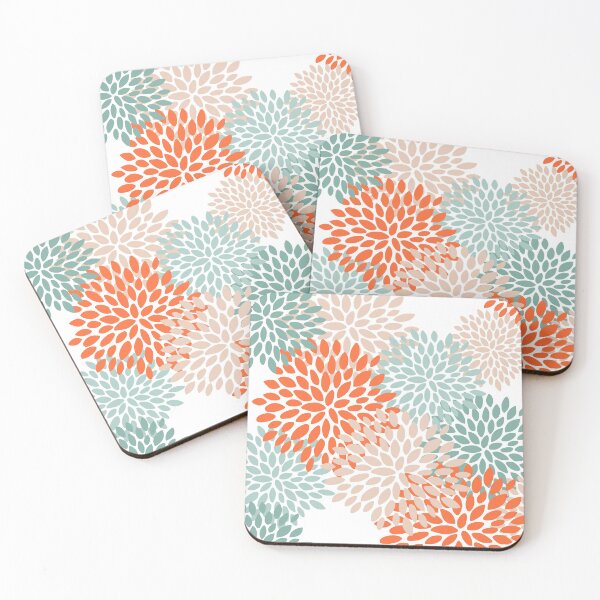 Item preview, Floral Blooms, Orange, Peach, Teal, Aqua designed and sold by meggydesigns.