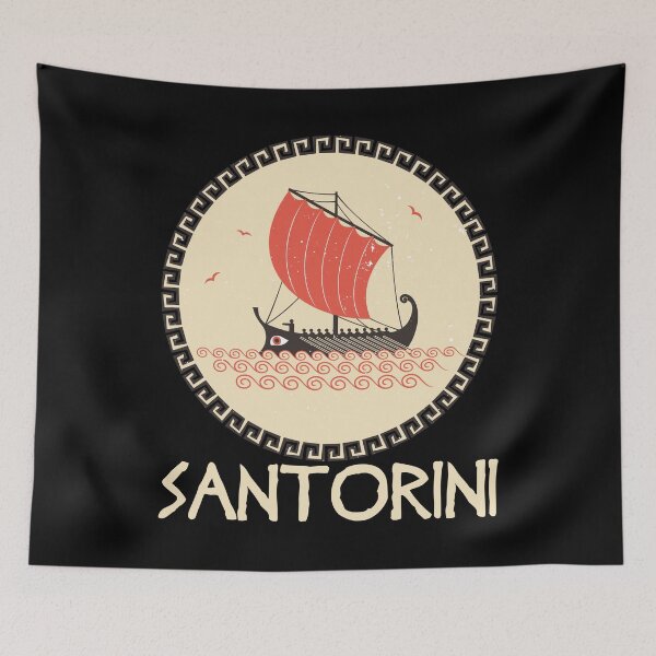 Aperçu de l'œuvre Santorini Grèce Voilier Trireme Cyclades Explorers créée et vendue par Hoiho Adventure Shirts.