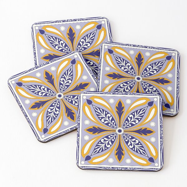 Item preview, Moroccan Tile Pattern - Yellow and Blue - Detailed Block Print Design, simple pattern designed and sold by SemDesigns1.