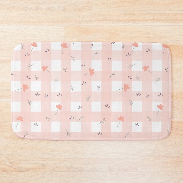 Item preview, pink and white check floral pattern  designed and sold by RedwoodShop.